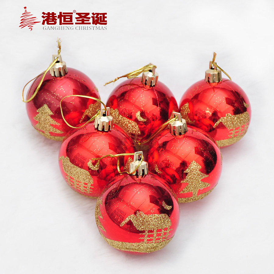 Bola de Navidad de plástico de 6cm 6 piezas árbol de Navidad bola decorativa caja brillante casa árbol patrón pintado BOLA DE Navidad
