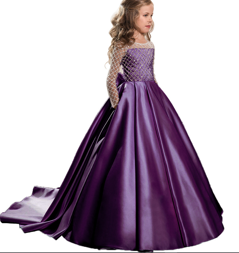 Comercio exterior transfronterizo nueva ropa para niños vestido para niños niñas encaje satén arco pequeño vestido de princesa de niña de flores