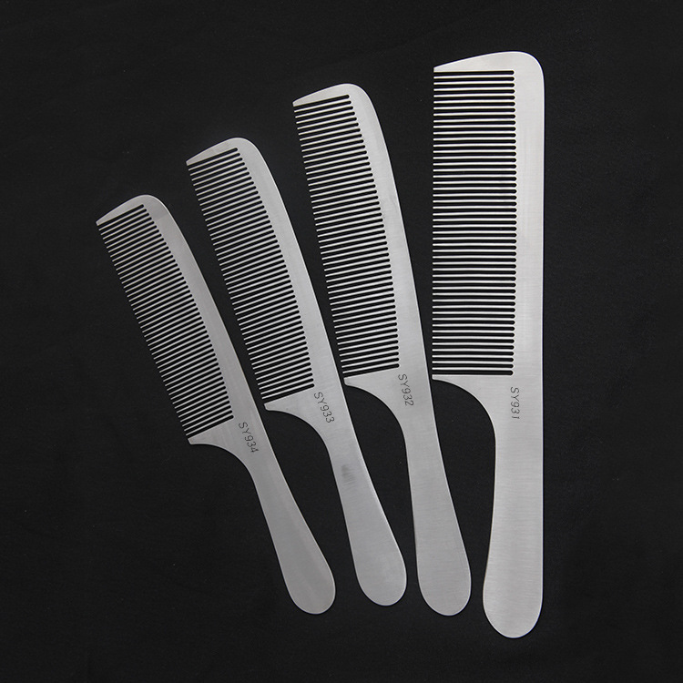 Peine de corte de pelo de acero inoxidable peluquería cabeza plana peine de doble uso peine estilista peluquería peine de acero peine de pelo de los hombres corte de pelo peine de acero