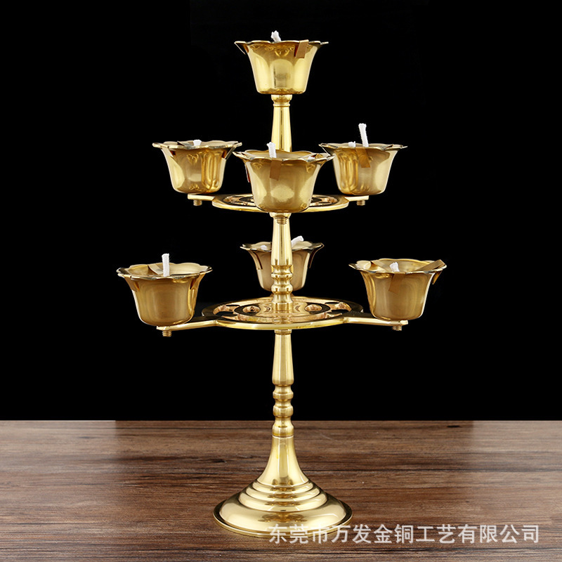 Copper seven-star lamp sacrifice Lotus Candle Lamp Factory wholesale butter lotus lamp holder long bright lamp holder brass seven-star lamp