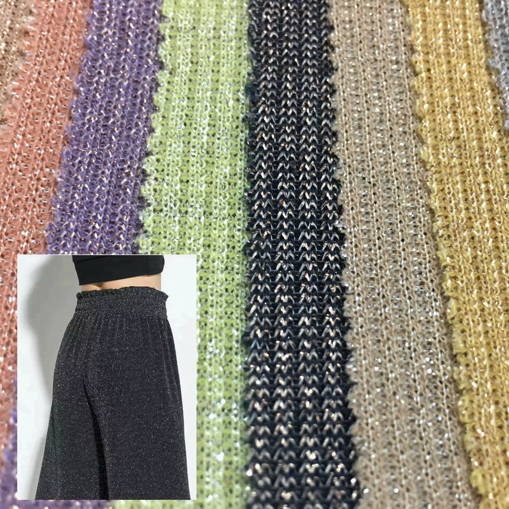 亮丝2*2罗纹针织 闪光丝金银丝弹力针织布女装上衣裙装裤子面料