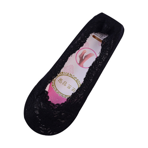 Korean lace boat socks, women's silicone non-slip shallow mouth invisible socks, non-slip cotton bottom invisible ice silk Xiaohongshu