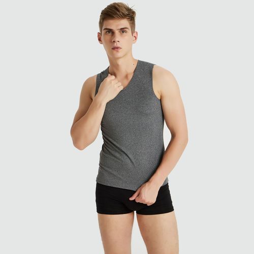 Men's V-neck Seamless Thermal Vest Slim Fit Elastic Broad Shoulder Underwear Casually Cut Plus Velvet Vest Imitation Cationic