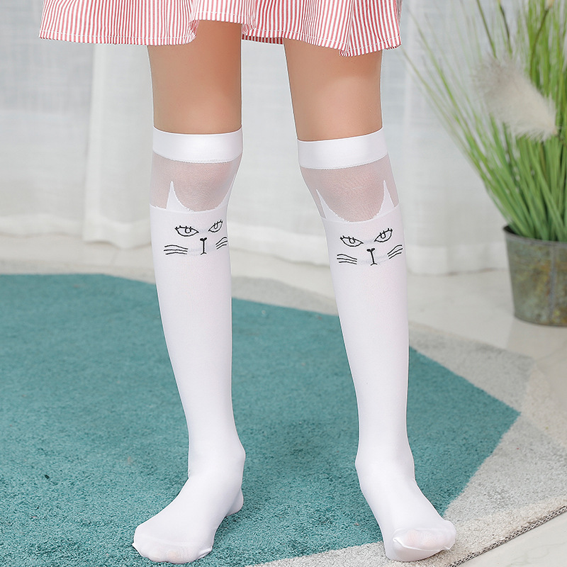 Calcetines de verano para niños delgados calcetines de media pantorrilla calcetines de estudiante calcetines de niña sobre la rodilla dibujos animados calcetines blancos medio altos
