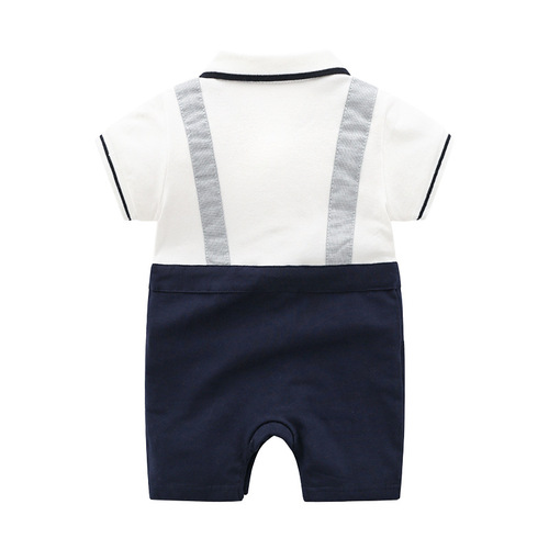 New Children's Clothing 2024 Summer Baby Clothes 0-1 Year Old Baby Gentleman Bow Tie Short Sleeve Cotton Onesie T-shirt