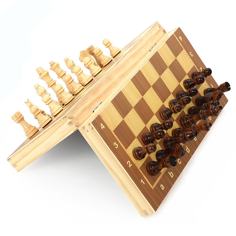 Cross-border exclusive for magnetic chess wooden foldable color box to send two after competitive educational chess toys