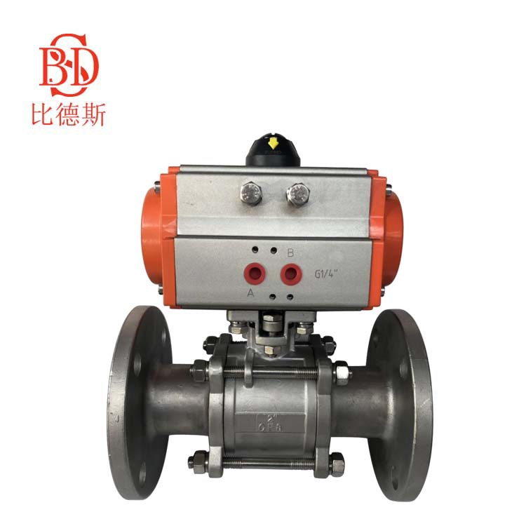 【比德斯】气动三片式法兰球阀 Q641F-16P 不锈钢气动法兰球阀