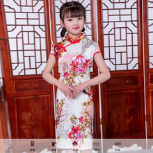 儿童旗袍唐装夏季2025新款中国风仿真丝中大童长款连衣裙女童旗袍