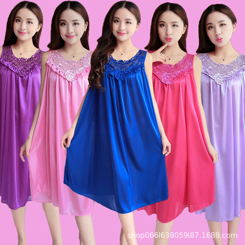 Summer Korean style ice silk pajamas chubby girl nightdress plus size women's sling artificial silk thin summer loose home wear