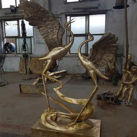 大型铸铜动物天鹅雕塑一对 丹顶鹤 长寿鹤 铜工艺品仙鹤雕塑摆件