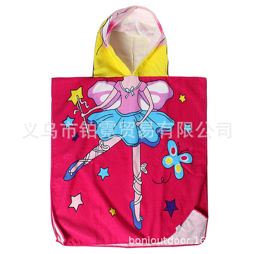 Microfiber Cartoon Print Children's Bath Towel Cape for Kids, Wearable Children's Robe with Hooded Scarf Beach Towel
