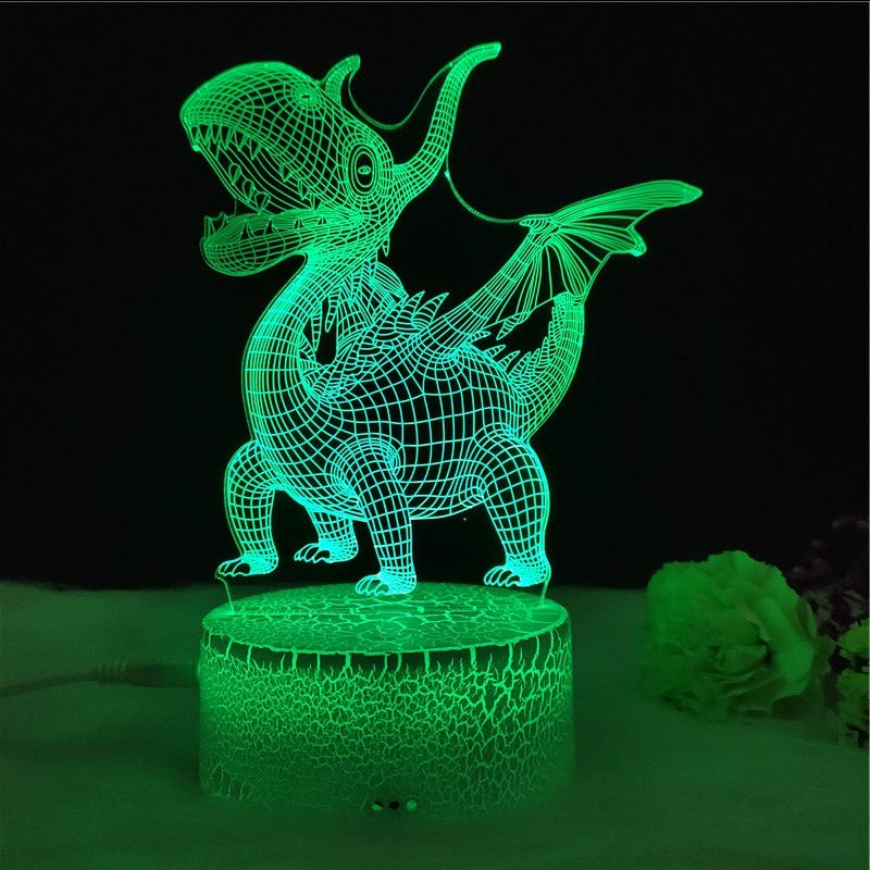 3D-динозавр светящаяся ночная лампа LED, RGB 7-цветная настольная лампа с пультом, творческий подарок