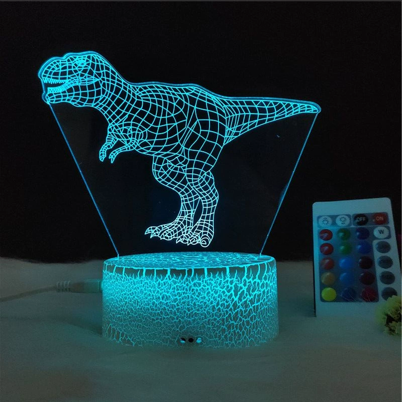 3D-динозавр светящаяся ночная лампа LED, RGB 7-цветная настольная лампа с пультом, творческий подарок
