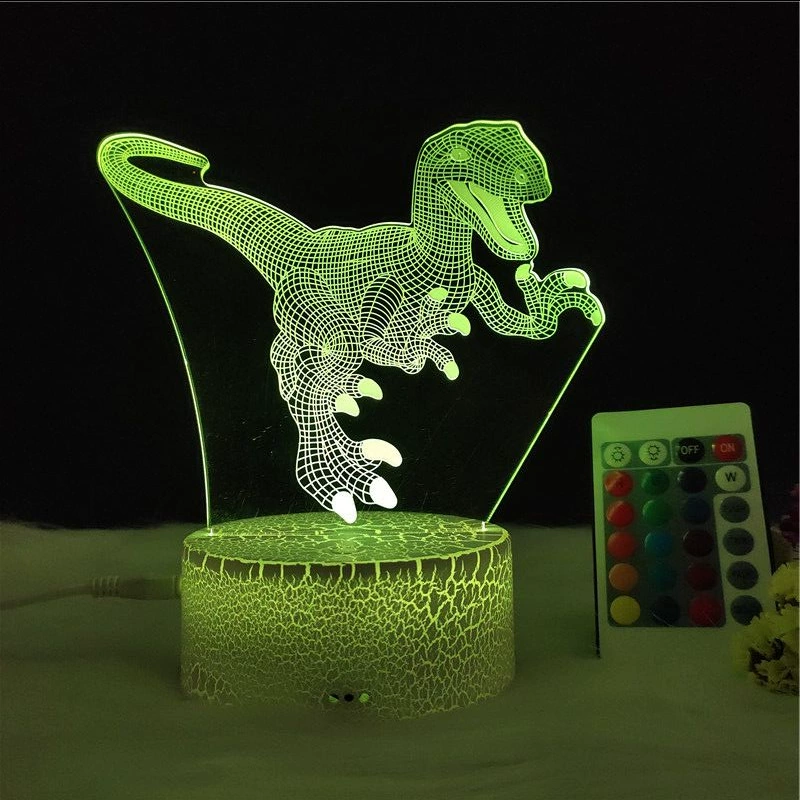 3D-динозавр светящаяся ночная лампа LED, RGB 7-цветная настольная лампа с пультом, творческий подарок