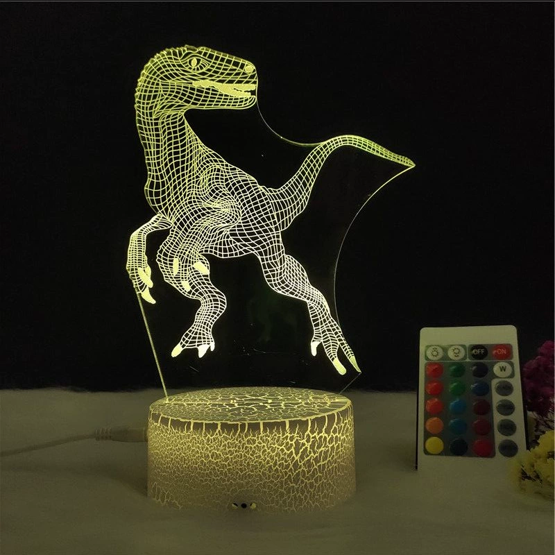 3D-динозавр светящаяся ночная лампа LED, RGB 7-цветная настольная лампа с пультом, творческий подарок