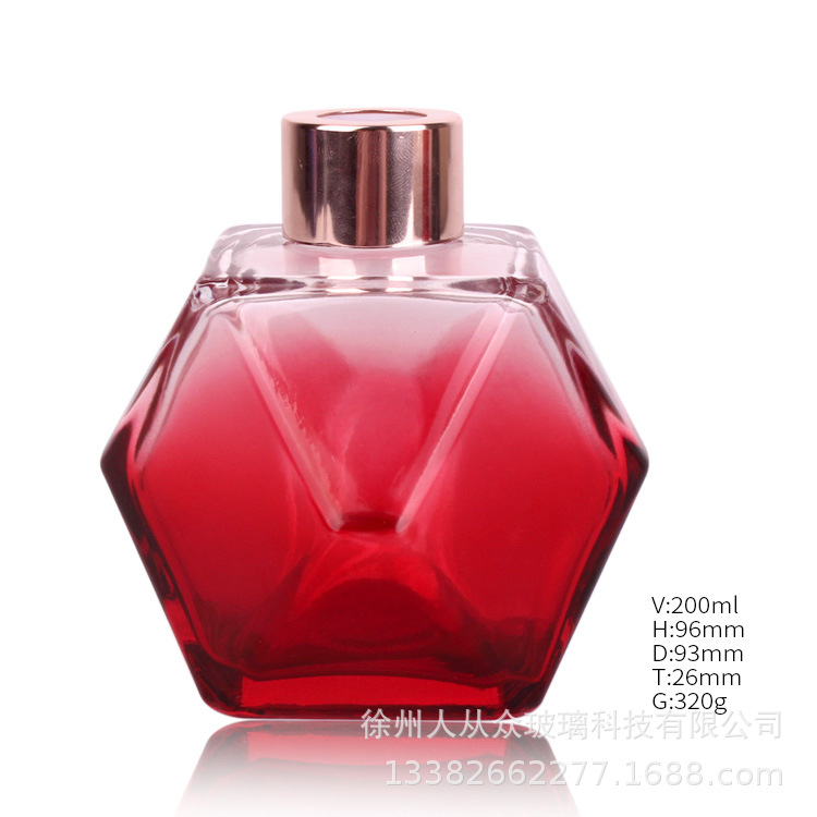 高档200ML毫升渐变色多面体香薰瓶高端彩色100创意饮料玻璃插花瓶