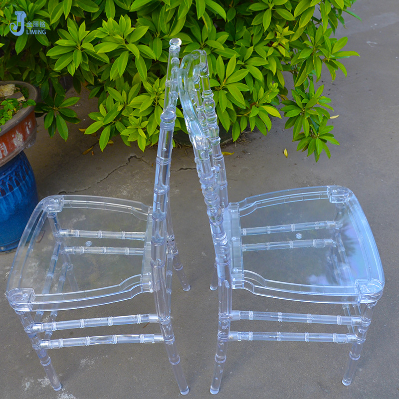 Fábrica al por mayor de resina transparente silla de plástico Silla de resina desmontable Silla de acrílico Napoleón boda Silla de cristal
