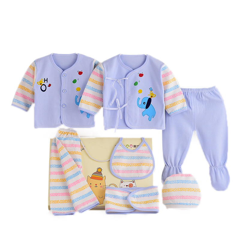 Nuevo conjunto de siete piezas de algodón para bebés y niños pequeños, niños y niñas, directamente del fabricante, paquete de regalo de ropa y artículos para recién nacidos en una bolsa.