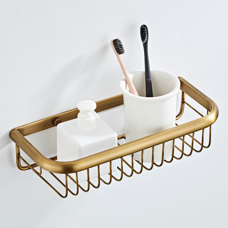 Bronze brass square mesh basket 30cm long European retro antique brushed copper mesh basket bathroom wall hanging pendant