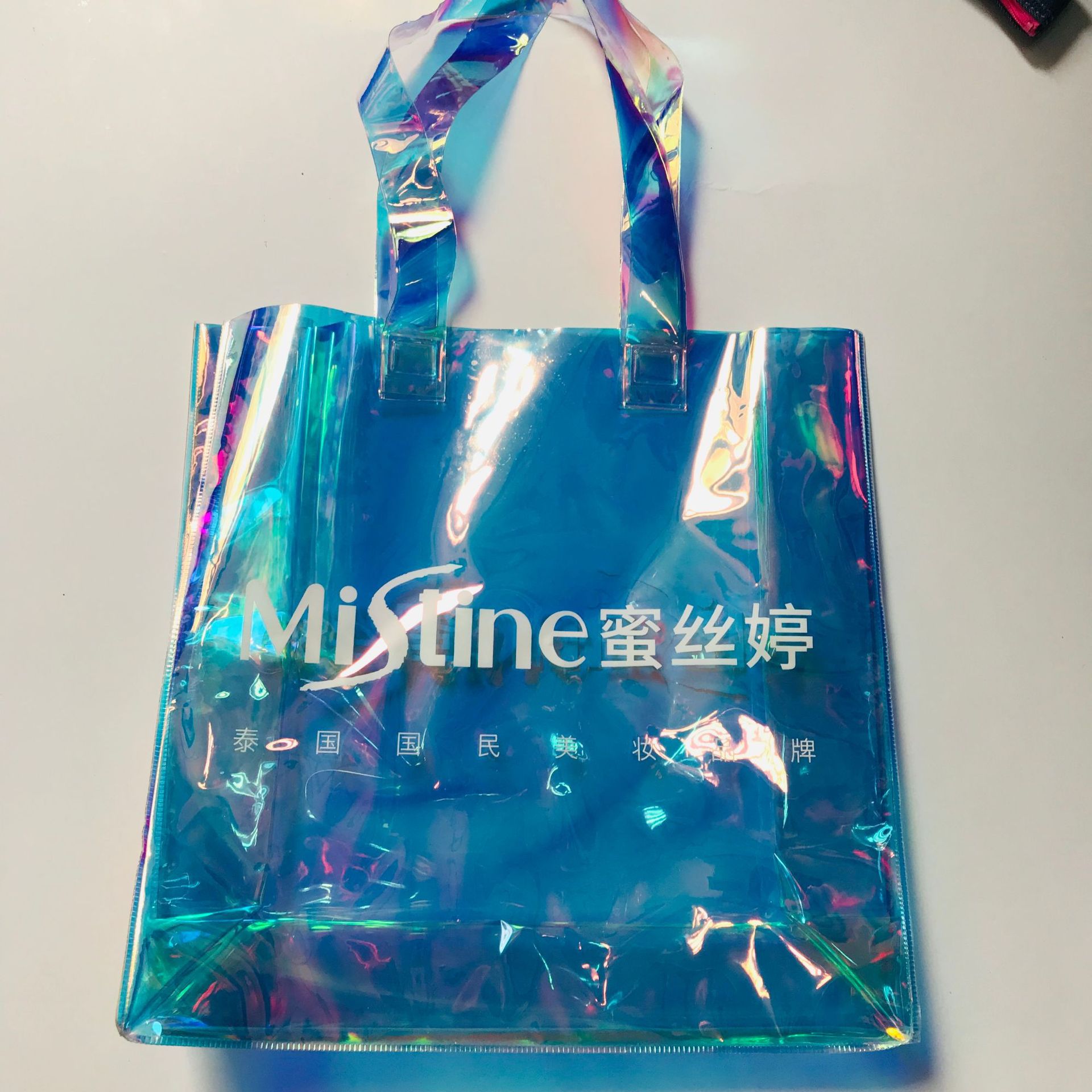 厂家直供PVC幻彩镭射手提袋tpu彩虹五彩购物 时尚pvc袋可印刷logo