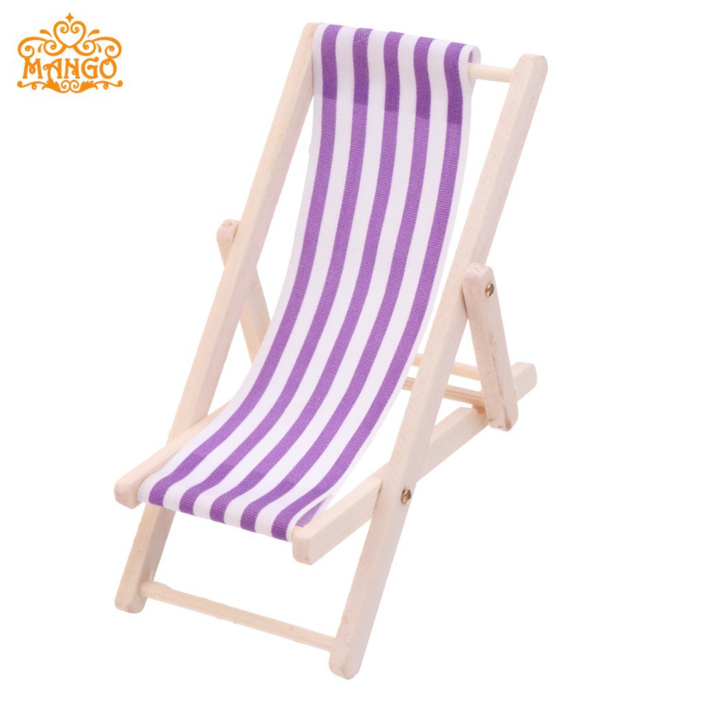 1:12 Dollhouse mini muebles modelo terminado a rayas de madera reclinable silla playa multicolor