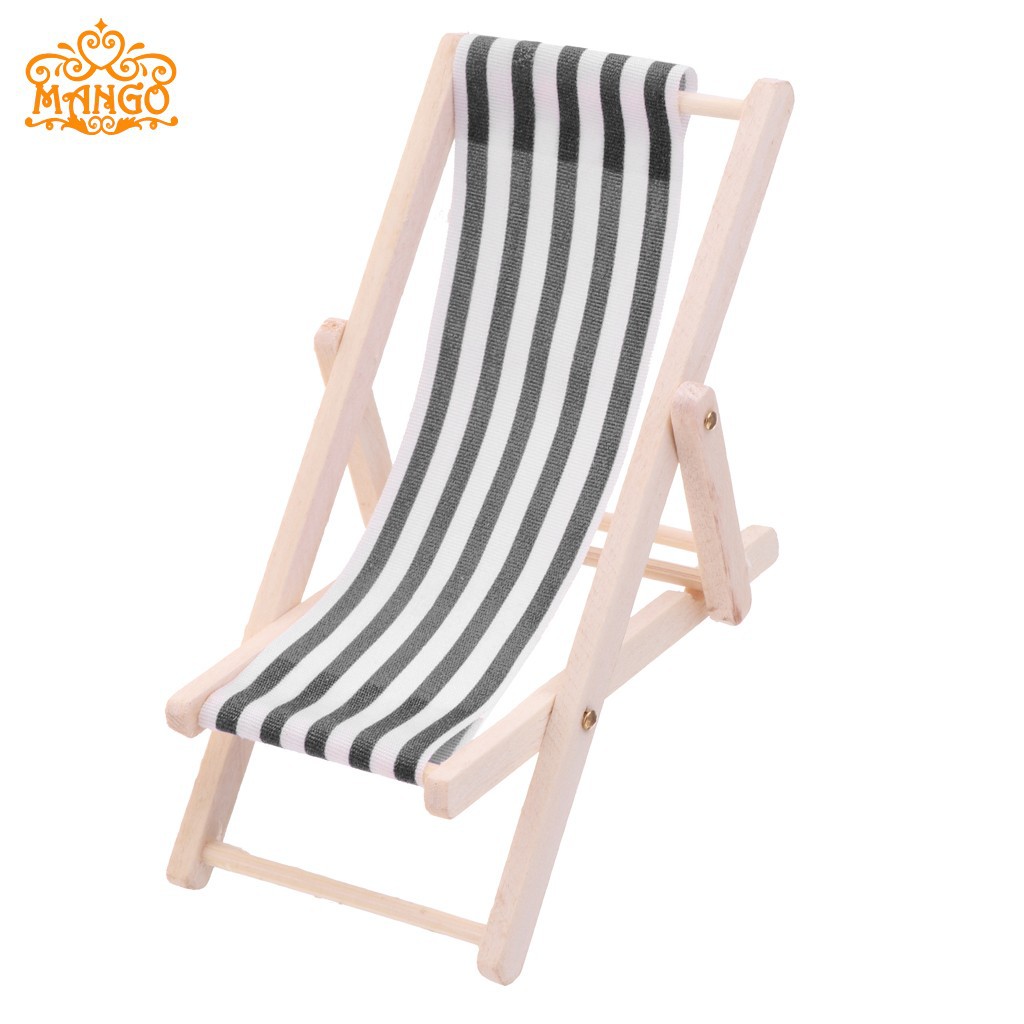 1:12 Dollhouse mini muebles modelo terminado a rayas de madera reclinable silla playa multicolor
