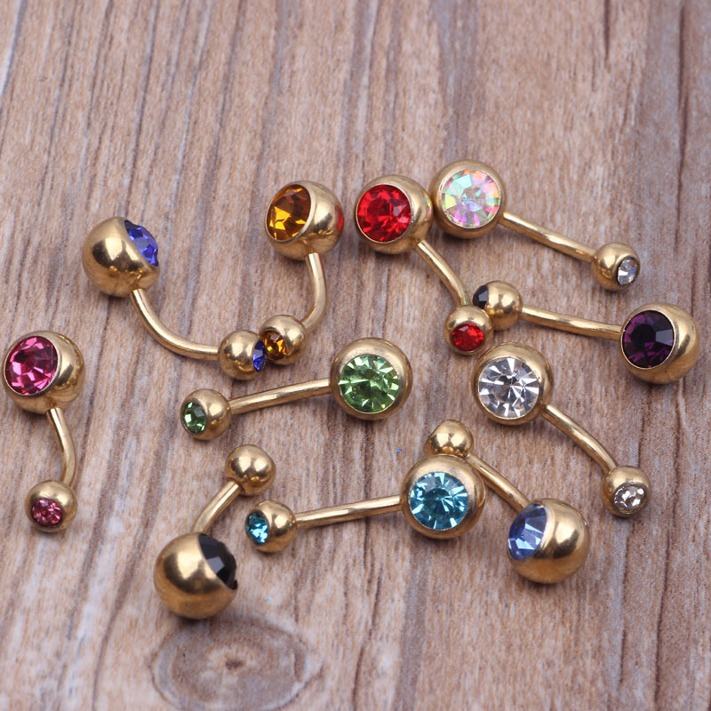 人体穿孔アクセサリーメッキ金色ダブルドリル臍リングチェコドリル臍釘太い棒ピアスパンク風
