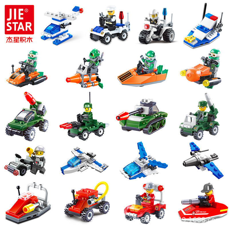 Jie Xing Building Blocks Mini Assembled Toys Small Particles Children's Benefit Intelligence Aircraft Fire Car Plastic Gift Gift