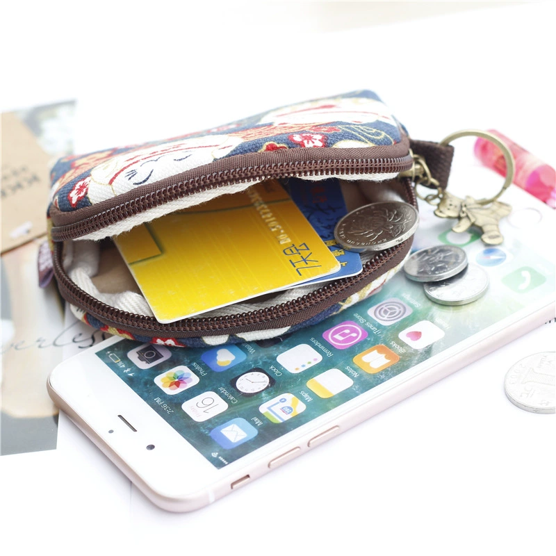 Cartoon Key Wallet Zipper Coin Pouch, Organizer Bag, Cotton Option, 11×2×9 cm