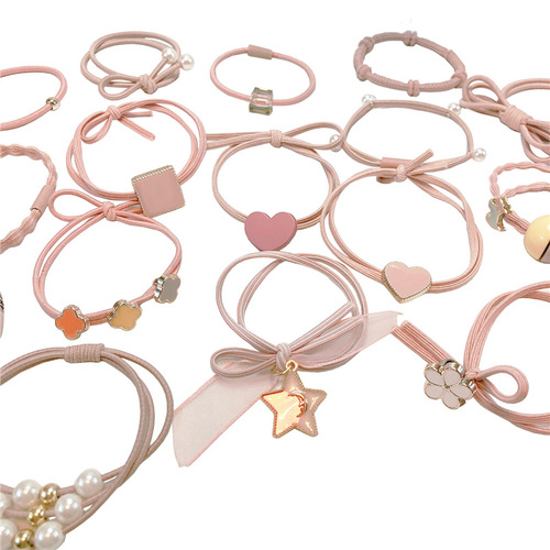 Minimalist fresh and cute hair tie hair accessory, Korean girl heart personality ponytail hair tie with love heart and pearl hair band