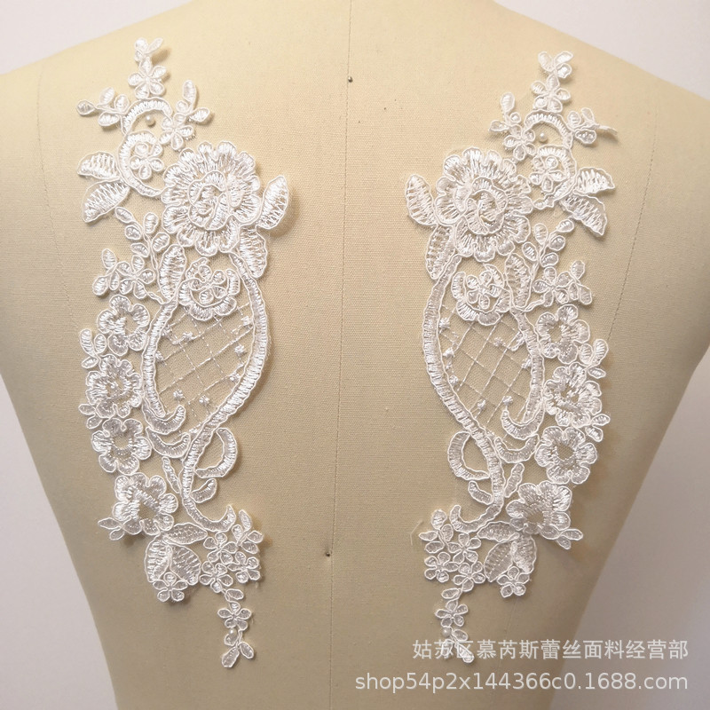 现货刺绣本白色 车骨对花婚纱礼服辅料蕾丝贴花diy手工饰品 辅料