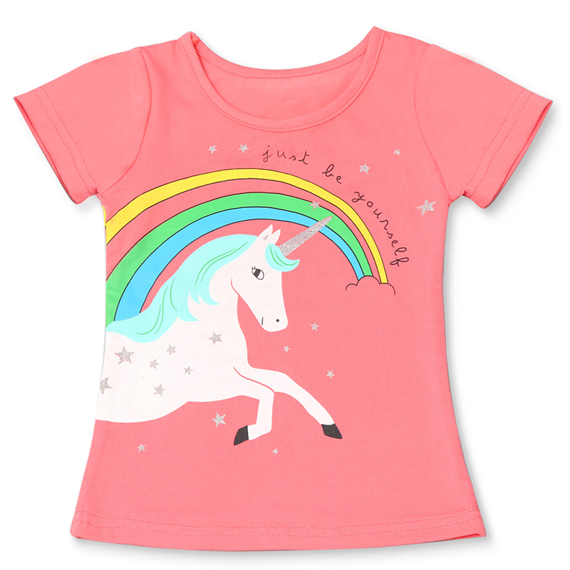 El comercio exterior de la venta caliente del verano lindo unicornio imprimir ropa de mujer femenina moda bebé mameluco camiseta de los niños