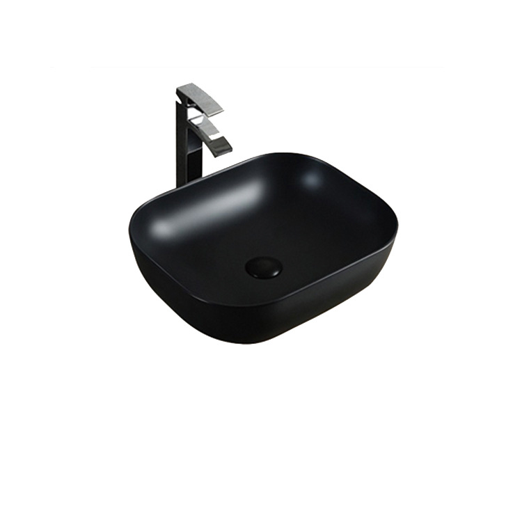 Lavabo Hengying, lavabo artístico de cerámica negro cuadrado-redondo, estilo nórdico, lavabo de encimera, simple, elegante y estéticamente agradable. image 4