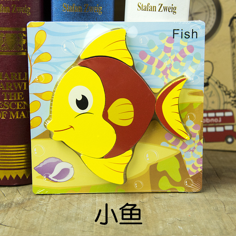 Animal de dibujos animados transfronterizo Tablero de rompecabezas tridimensional engrosado Juguetes Educativos de madera para niños juguetes para niños