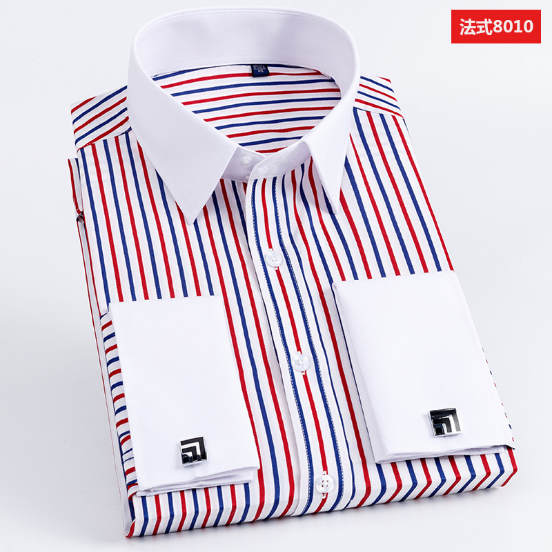 Camisa de gemelos franceses de gran tamaño 38-48 para hombres de manga larga con cuello de color diferente Camisa informal de negocios con cuello formal Reparación de estilo coreano