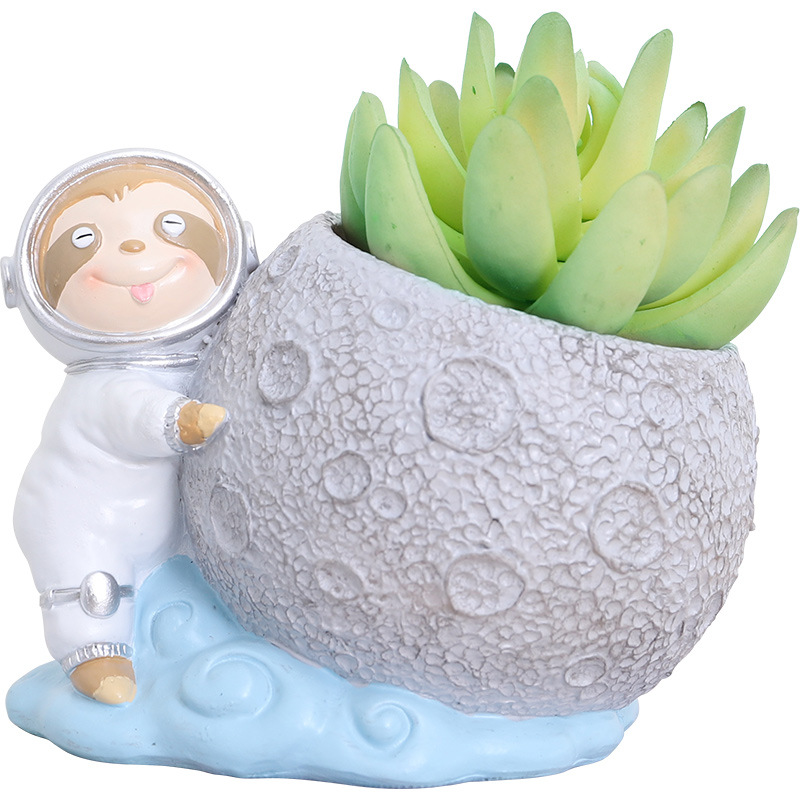 Chậu cây mọng nước hình phi hành gia resin, chậu mini hình hành tinh, trang trí bàn và sân vườn (RG-123)
