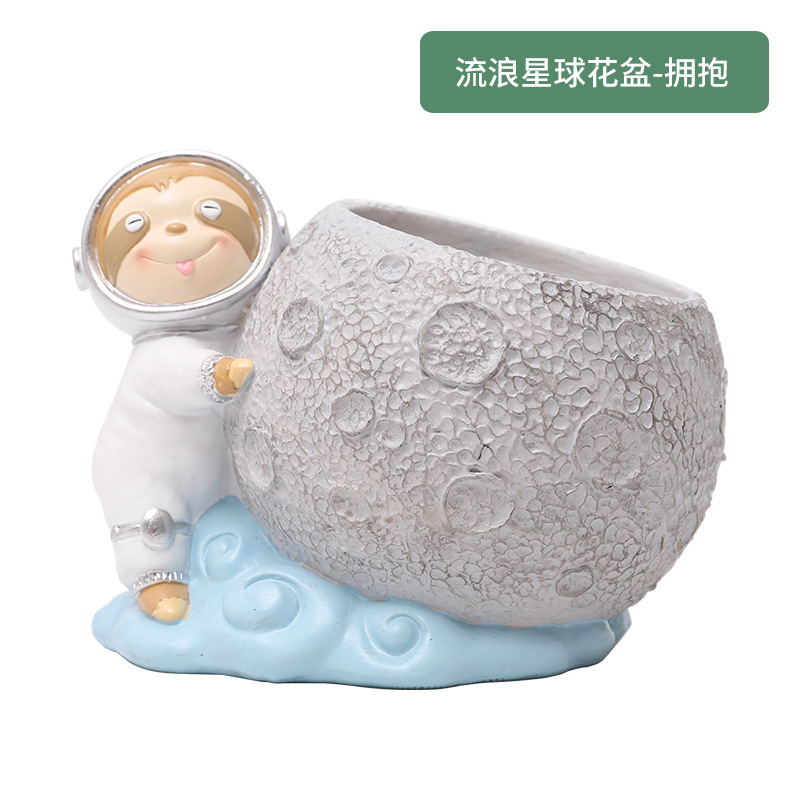 Chậu cây mọng nước hình phi hành gia resin, chậu mini hình hành tinh, trang trí bàn và sân vườn (RG-123)