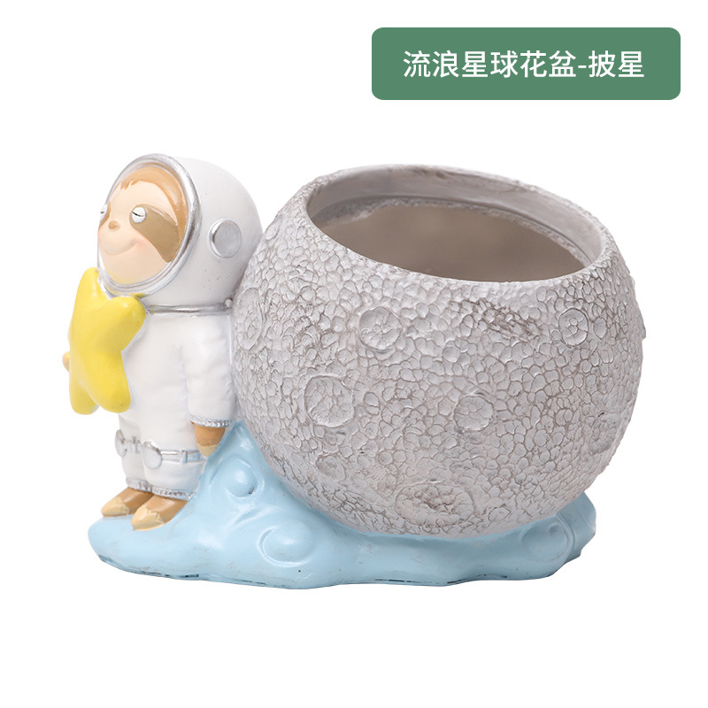 Chậu cây mọng nước hình phi hành gia resin, chậu mini hình hành tinh, trang trí bàn và sân vườn (RG-123)