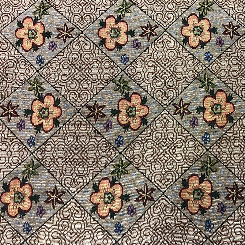 涤棉色织格子布花朵沙发布料鞋材箱包提花布沙发垫抱枕套复古风