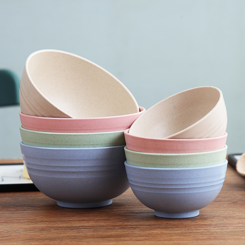 Wheat Straw Breakfast Souptant Noodle Bowl Creative Children's Large And Small Household Water-resistant Rippled Rice Bowl Set