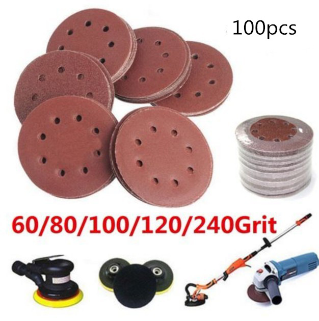 5寸8孔 植绒砂纸片  125mm自粘式吸尘砂纸砂纸套装100张