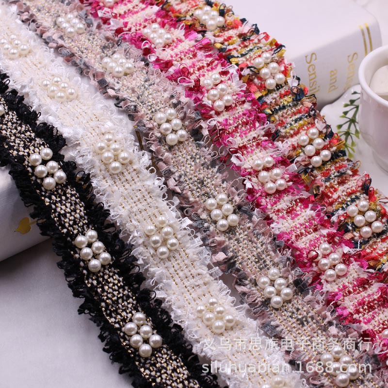 跨境爆款 韩版小香风6颗钉珠织带 DIY手工发饰配件 服装辅料花边