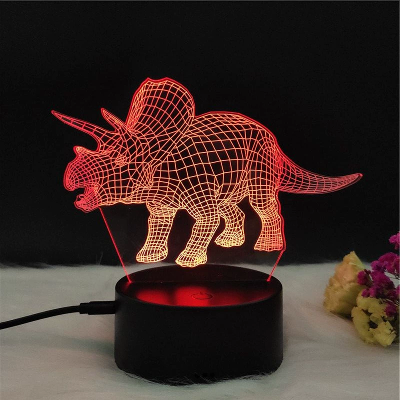 3D-динозавр светящаяся ночная лампа LED, RGB 7-цветная настольная лампа с пультом, творческий подарок