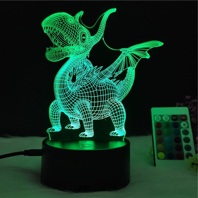 3D-динозавр светящаяся ночная лампа LED, RGB 7-цветная настольная лампа с пультом, творческий подарок