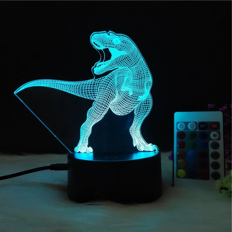 3D-динозавр светящаяся ночная лампа LED, RGB 7-цветная настольная лампа с пультом, творческий подарок