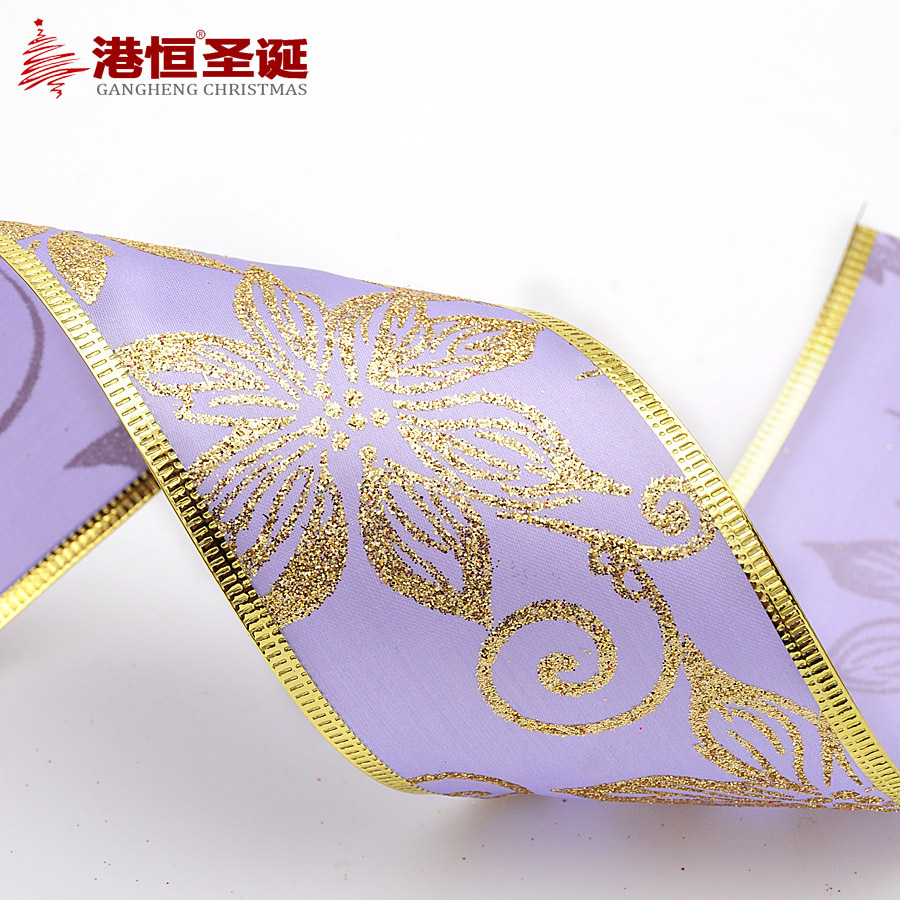 Navidad árbol decoración suministros 200*5cm púrpura oro dorado borde Navidad color cinta regalo embalaje cinta