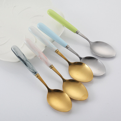 originality Ceramic handle Stainless steel spoon Stainless steel golden Spoon household Dessert rice mixed with soup Gift box suit