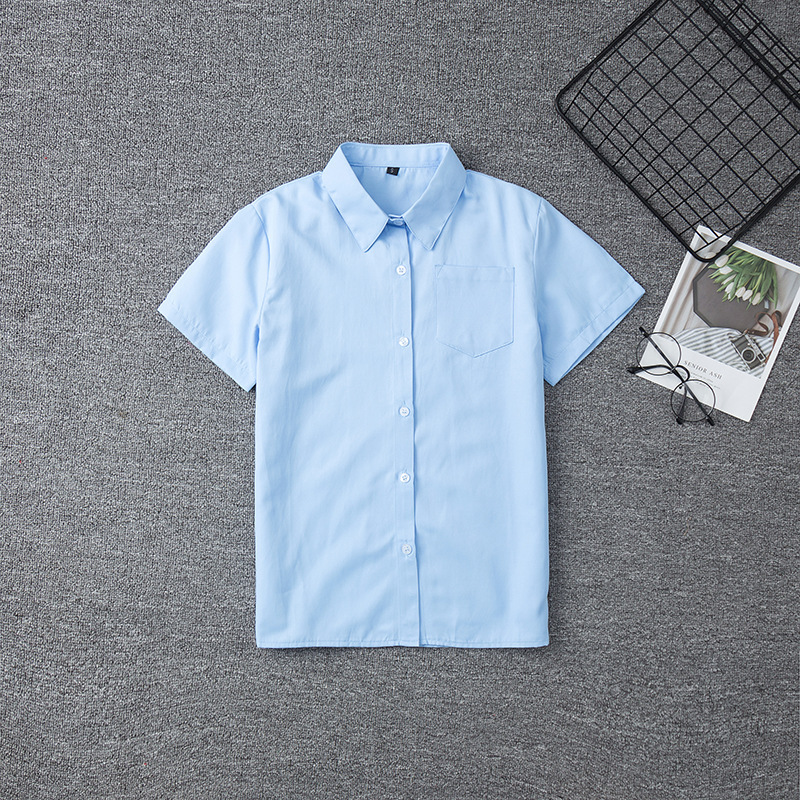 Japanese JK Uniform Short-sleeved Blue Shirt Japanese School Uniform Short-sleeved Pointed Collar Square Collar Perforated