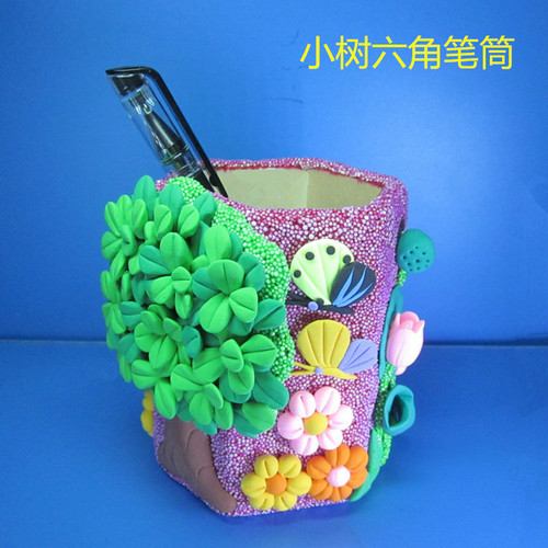 Children's Handmade DIY Wooden Small Tree Hexagonal Pen Holder Snowflake Clay Wooden Mold Creative Handmade DIY Pen Holder