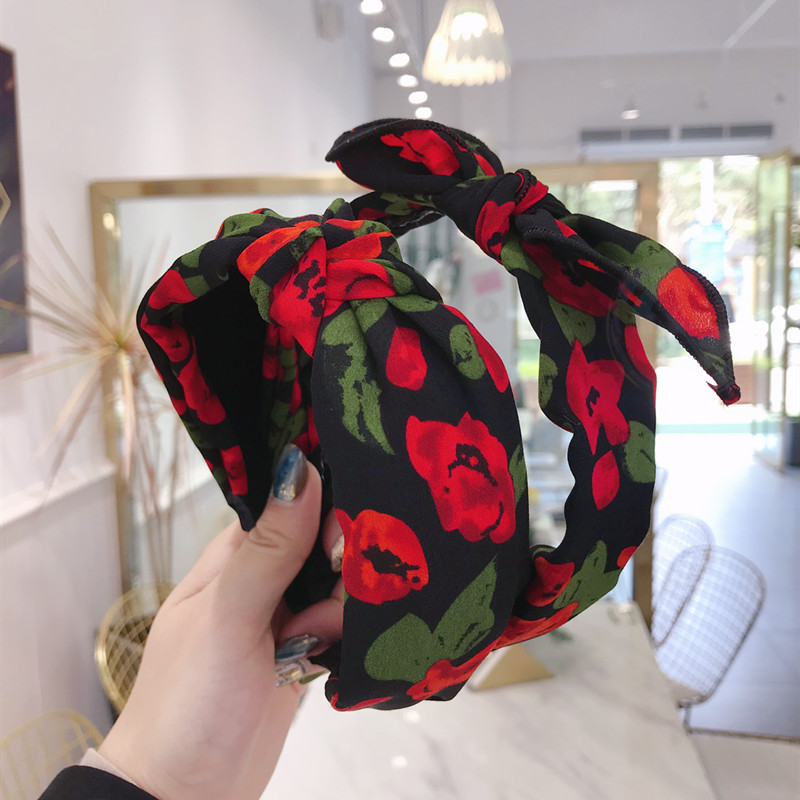 Corea del Sur nueva calidad al por mayor accesorios para el cabello coreano floral simple tela anudada arco borde ancho diadema las mujeres